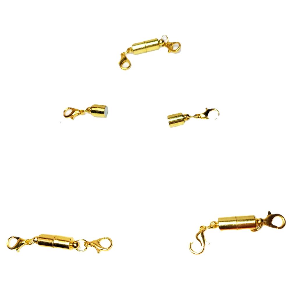 4 Stainless Steel Gold Pull Apart Magnetic Extenders With Clasps On Both Sides